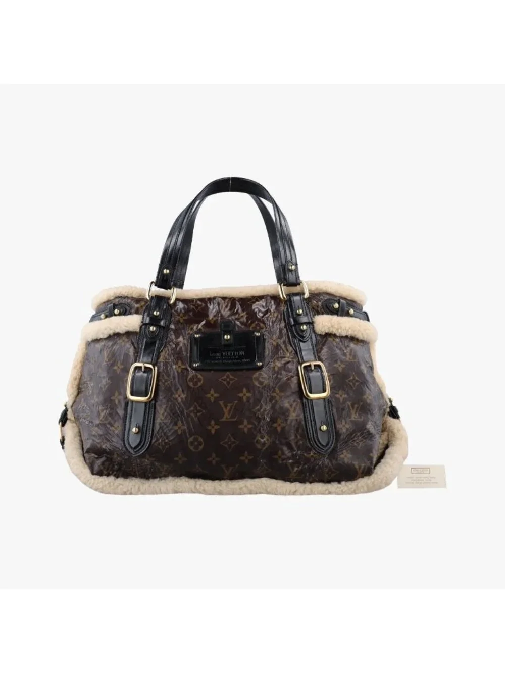 Louis Vuitton Monogram Shearling Tote Brown Cream Patent